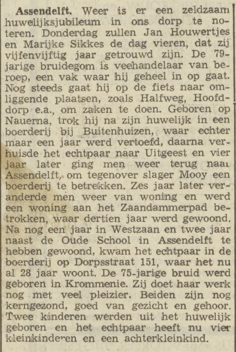 Jan Houwertjes en Marijtje Sikkes 55 jaar getrouwd